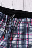 LC772587-3-S, LC772587-3-M, LC772587-3-L, LC772587-3-XL, Red  High Waisted Drawstring Plaid Joggers with Pockets
