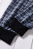 LC772587-5-S, LC772587-5-M, LC772587-5-L, LC772587-5-XL, Blue  High Waisted Drawstring Plaid Joggers with Pockets