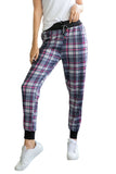 Women's High Waisted Drawstring Plaid Joggers with Pockets