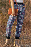 LC772587-3-S, LC772587-3-M, LC772587-3-L, LC772587-3-XL, Red  High Waisted Drawstring Plaid Joggers with Pockets