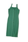 LC618439-9-S, LC618439-9-M, LC618439-9-L, LC618439-9-XL, Green  Buttoned Ribbed Sleeveless Bodycon Midi Dress