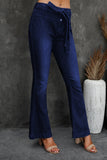 LC783573-5-S, LC783573-5-M, LC783573-5-L, LC783573-5-XL, Blue High Waist Bell Bottom Jeans with Attached Belt