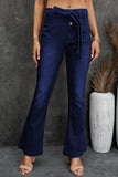 LC783573-5-S, LC783573-5-M, LC783573-5-L, LC783573-5-XL, Blue High Waist Bell Bottom Jeans with Attached Belt