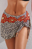 Women's Floral Leopard Color Block Drawstring Ruched Swim Skirt