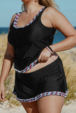 Women's Active Tank Top Skort Bottom Ruffle Trim Swimsuit