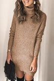 Solid Color Ribbed Knit Turtleneck Sweater Dress