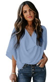LC253392-4-S, LC253392-4-M, LC253392-4-L, LC253392-4-XL, LC253392-4-2XL, Air Blue Women's Casual Summer Sleeve Wrap V Neck Draped Blouses Solid Color Tops Shirts