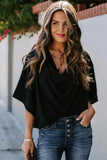 LC253392-2-S, LC253392-2-M, LC253392-2-L, LC253392-2-XL, LC253392-2-2XL, Black Women's Casual Summer Sleeve Wrap V Neck Draped Blouses Solid Color Tops Shirts