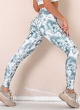 Green Women's Leggings Slim Color Block Tiedye Mid Waist Casual Full Length Track Pants LC263578-9