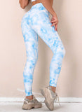 Sky Blue Women's Leggings Slim Color Block Tiedye Mid Waist Casual Full Length Track Pants LC263578-4
