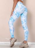 Sky Blue Women's Leggings Slim Color Block Tiedye Mid Waist Casual Full Length Track Pants LC263578-4
