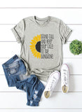 Women's Half Sunflower Letter Print T-shirt Crew Neck Graphic Tee