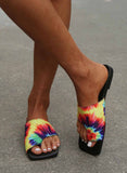 Yellow Women's Slippers Tie-dye Multicolor PU Leather 	Slippers LC121385-7