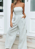 Strapless Striped Criss Cross Back Jumpsuits
