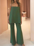Green Women's Sets Two Piece Wide Leg Pants Set LC622279-9