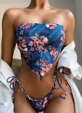 Women's Bikinis Strapless Tied Side Floral Bikini