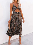 Leopard Print Hollowed Out Cami Maxi Dress