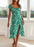 Green Women's Dresses Floral Split Hem Midi Dress LC615556-9