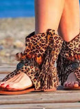 Leopard Fringe Flip Flops Roman Sandals