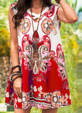 Red Women's Dresses Tribal Cutout Loose Mini Dress LC227675-3