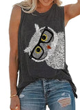 Owl With Glasses Print Tank Top For Women
