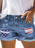 America Flag Cut Out Ripped Denim Shorts