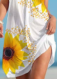 White Women's Dresses Sunflower Print Mini Dress LC421148-1