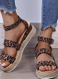 Women's Leopard Print Open Toe Heel Strap Sandals