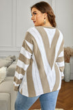 Khaki Blue/Green/Gray/Khaki/Brown Striped Colorblock V Neck Knitted Sweater LC272144-16