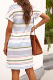 Stripe Women's Fashion Round Neck Striped Dress Short Sleeve Loose Fit Mini Dress LC229075-19