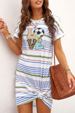 Stripe Women's Fashion Round Neck Striped Dress Short Sleeve Loose Fit Mini Dress LC229075-19