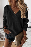Black White/Black/Gray/Khaki V neck Drop Shoulder Knitted Sweater LC2721139-2