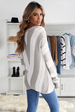 Gray Blue/Green/Gray/Khaki/Brown Striped Colorblock V Neck Knitted Sweater LC272144-11