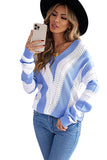 Sky Blue Blue/Green/Gray/Khaki/Brown Striped Colorblock V Neck Knitted Sweater LC272144-4