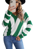 Green Blue/Green/Gray/Khaki/Brown Striped Colorblock V Neck Knitted Sweater LC272144-9