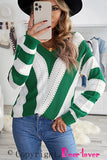 Green Blue/Green/Gray/Khaki/Brown Striped Colorblock V Neck Knitted Sweater LC272144-9