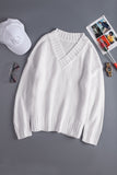 White White/Black/Gray/Khaki V neck Drop Shoulder Knitted Sweater LC2721139-1