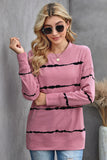 Crew Neck Casual Striped Sweatshirt with Side Slits