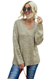 Gray White/Black/Gray/Khaki V neck Drop Shoulder Knitted Sweater LC2721139-11