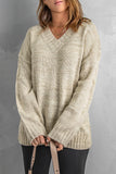 Khaki White/Black/Gray/Khaki V neck Drop Shoulder Knitted Sweater LC2721139-16