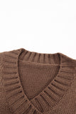 Brown White/Black/Gray/Khaki V neck Drop Shoulder Knitted Sweater LC2721139-17