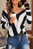 Black Blue/Green/Gray/Khaki/Brown Striped Colorblock V Neck Knitted Sweater LC272144-2
