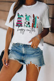 Women's Happy Easter Bunny Print T Shirt Short Sleeve Graphic Tops