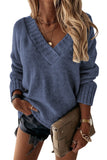 Blue White/Black/Gray/Khaki V neck Drop Shoulder Knitted Sweater LC2721139-5