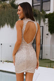 Apricot open-back sequined crinkled mini dress LC6111674-18