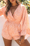 Pink Bell Sleeves Spotted Print Wrap Romper