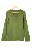 Green White/Black/Gray/Khaki V neck Drop Shoulder Knitted Sweater LC2721139-9