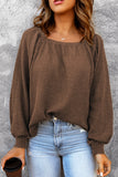 Brown Waffle Texture Casual Square Neck Pullover LC25115253-17