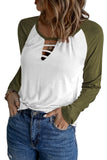 Women's Raglan Sleeve Colorblock Top Hallow Out Long Sleeve Shirt