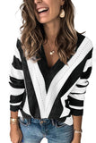 Black Blue/Green/Gray/Khaki/Brown Striped Colorblock V Neck Knitted Sweater LC272144-2